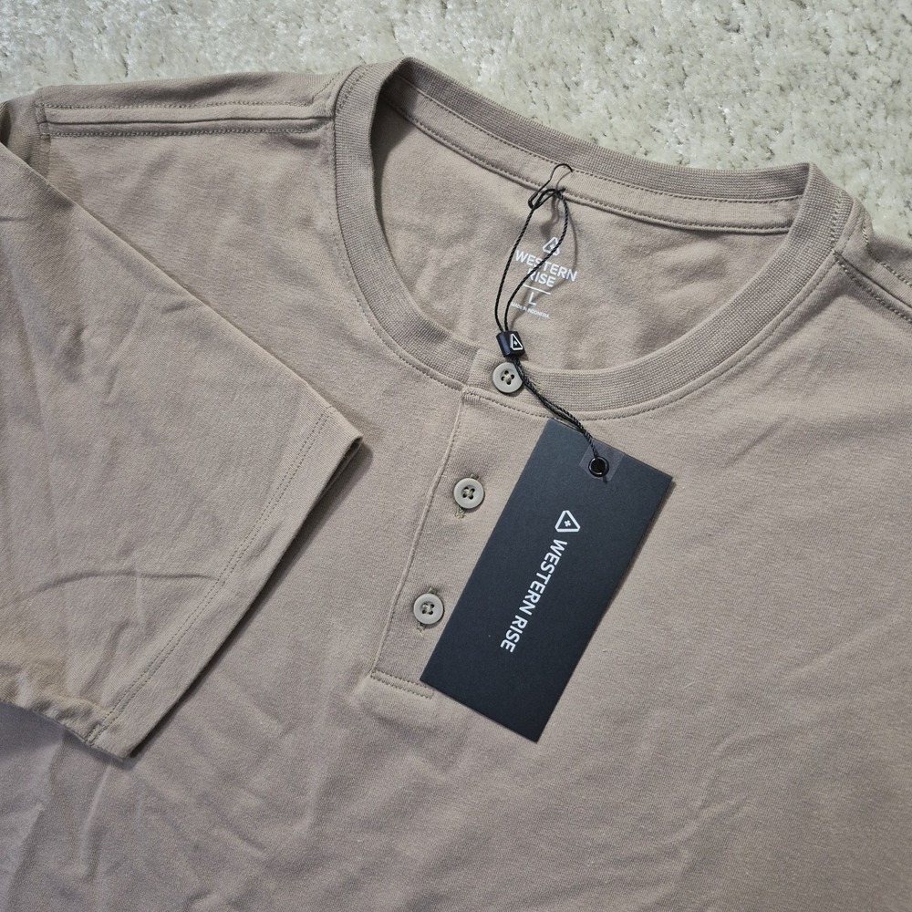 Western Rise X Cotton Henley Mens Large Brown Stretch Minimalist City Modern New